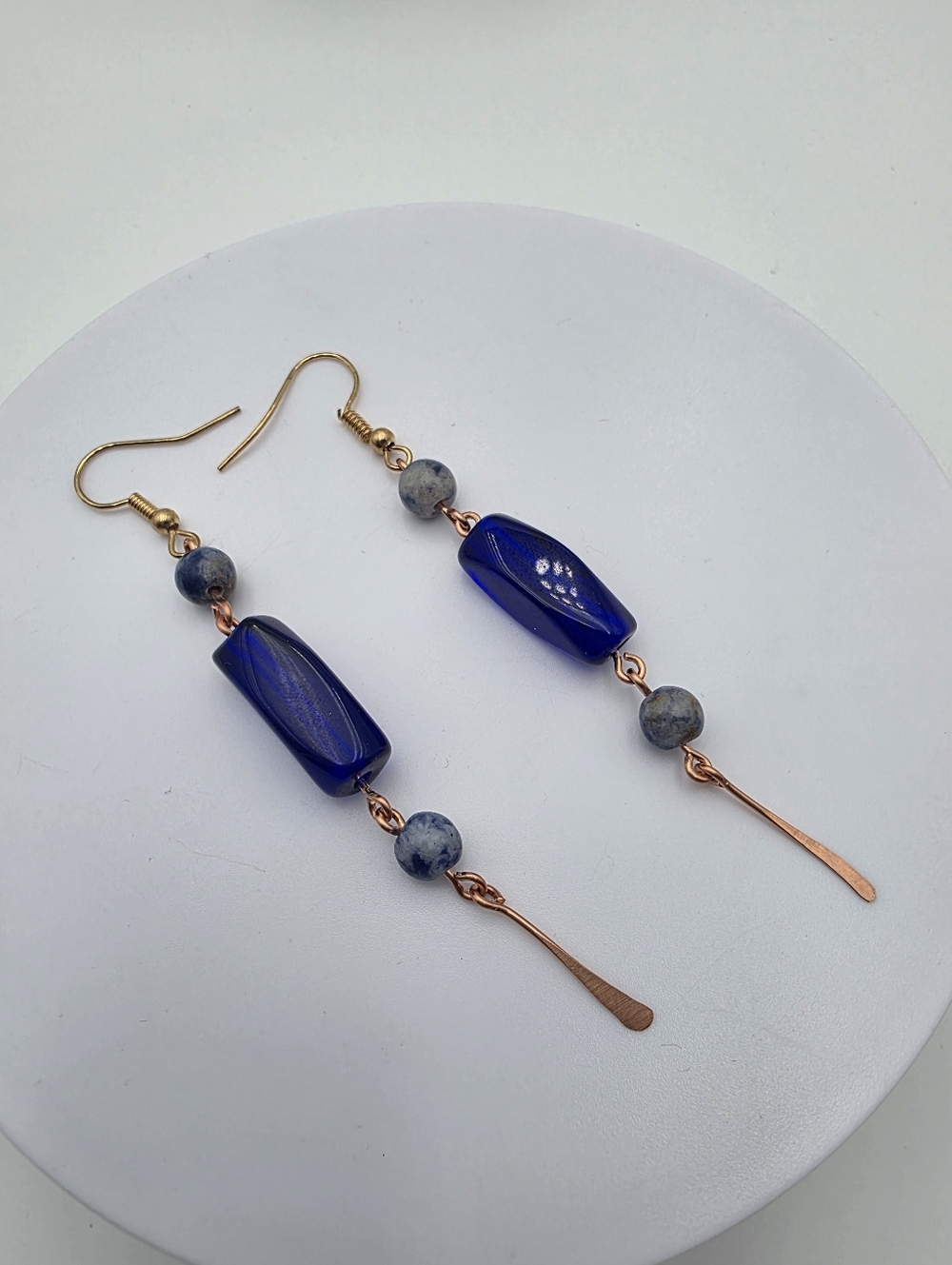 Handmade Cobalt Blue Beaded Drop Earrings - Women Jewelry - Picture 5 of 6